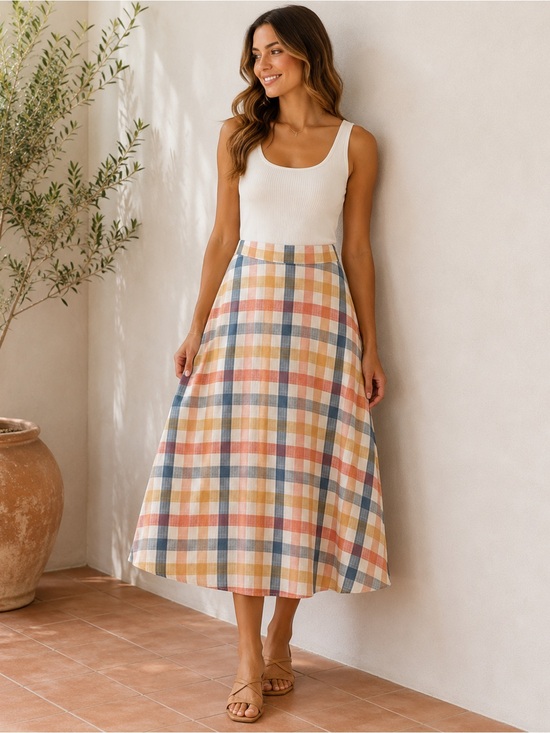 LOFT Dresses & Skirts - LOFT Plaid Midi Skirt 8 Multicolor A-Line Lined Side Zip Cottagecore Preppy